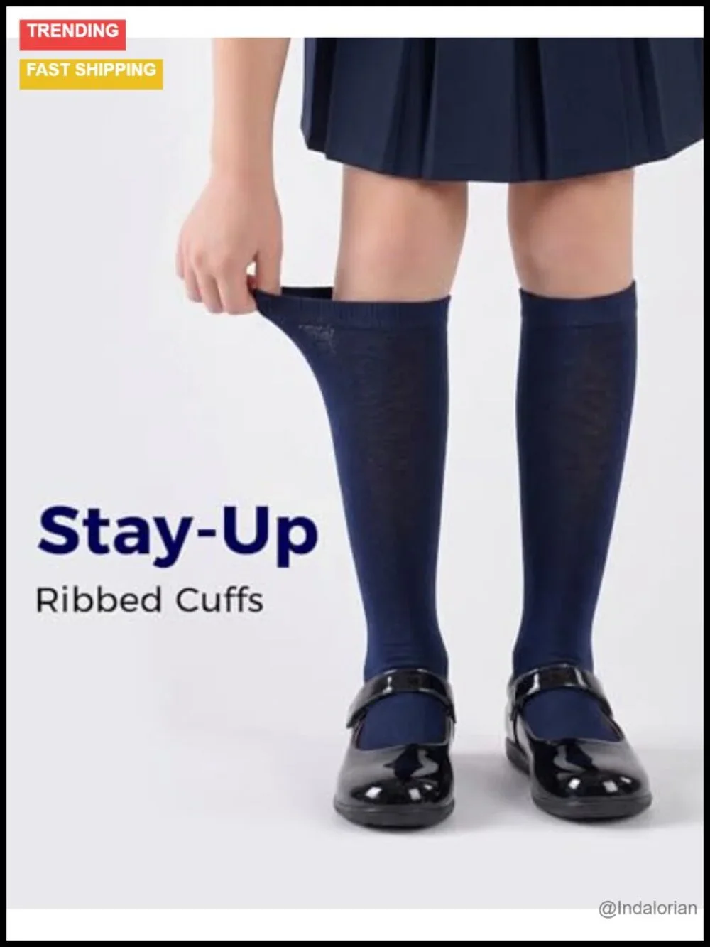 Girls Knee High Socks 4 Pairs Seamless Toe Cotton Uniform Socks